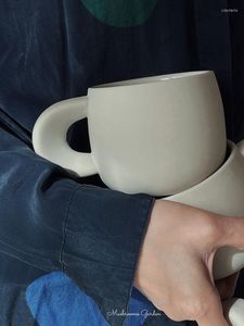 Mugs Mushrooms Garden Nordic Niche Simple Solid Color Advanced Matte C-handle Ceramic Korean Coffee Mug Large Capacity