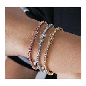 Wedding Bracelets M Cz Diamond Bangle Classical Jewelry Hip Hop Tennies Bracelet 18K White Gold Fill Three Color Party High Quality Dhvec