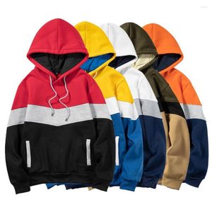 Herrtröjor mode män slim hoodie hooded tröja kappa jacka vinter varmt utkläder avslappnad lapptäcke färgblock pullover hip hop