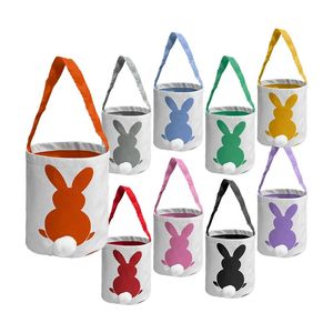 Parti Hediye Dekorasyonu Paskalya Tavşanı Sepet Çantaları Pamuk Keten Taşıyan Hediye ve Yumurtalar Avlanıyor Şeker Çantası Kabarık Kuyruklar Baskılı Tavşan Oyuncak Toys Tote 9 Renk WLL1888