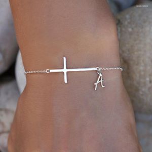 Link Bracelets Small Horizontal Cross Bracelet With Initials Custom Name Personalized Initial Letter Couple Gift