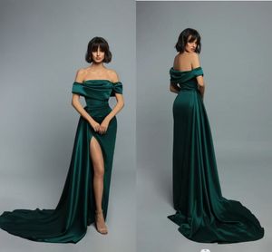 Seksi denizkızı balo elbiseleri kadınlar için uzun artı omuz kapalı omuz saten yüksek yan bölünmüş taban uzunluğu resmi akşam partisi pageant özel günlük önlük