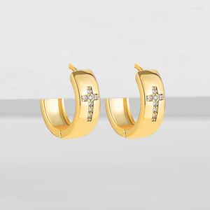 Hoop Earrings Exquisite Cubic Zirconia Cross For Women Punk Golden Color Geometric Circle Tiny Ear Bone Aros Huggie Hoops Jewelry