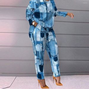 Spårdräkter plus size kvinnor sätter lapptäcke trycktoppar och byxor 2023 Fall Two -Piece Female Designer Cloth Casual Tracksuit Outfits