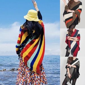 Scarves Womens Colourful Pullover Sweater Cloak Tassels Other & Shawls Knitwear Loose Poncho Irregular Hem Splicing