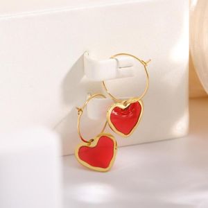 Hoop Earrings Fashion Red Enamel Love Heart For Women Girls Gold Color Metal Shaped Large Hook Jewelry Gifts