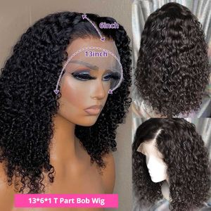 Nxy Lace Wigs Short Bob 13x1 t Part 250 Density Human Hair for Black Women Brazilian Pre Plucked Hd Transparent Deep Wave Frontal 230106