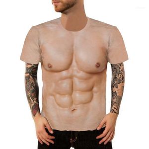 Herr t-skjortor för man 3d t-shirt kroppsbyggande simulerad muskel tatuering tshirt casual naken hud bröst tee skjorta kort ärm 2023 1