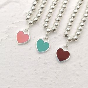패션 구슬 목걸이 복귀 하트 태그 시리즈 보석 디자이너 Bie Pink Red Necklace for Women Party Jewellery Valentine 's Day 선물 상자 60714800