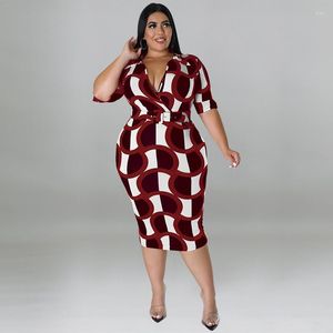 Sukienki plus size damskie impreza v szyja elegancka druk 2023 Summer Club Pasek Lady Fashion Prom Evening Suknia hurtowa