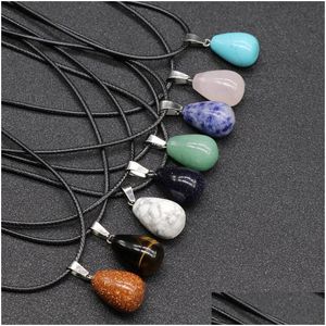 Pendant Necklaces Natural Stone Waterdrop Ball Shape Necklace Teardrop Quartz Healing Crystal Rope Chain Collar For Women Fashion Je Dhivn