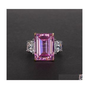 Alyans Choucong Kokteyl 12ct Büyük Elmas Lüks Takı Gerçek 100 Soild 925 Sterling Sier Emerald Cut Sapphire Moissanit W DHBRZ