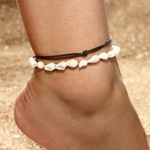 Anklets Women Conch Shell Foot Jewelry Summer Beach Barefoot Bracelet Ankle On Leg Leather Braided Anklet Bohemian Accessories