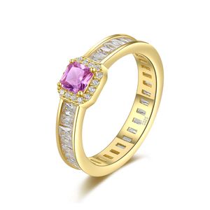 S925 Silver Ring Plated 18k Gold Micro Set Zircon Amethyst Luxury Ring European Women Fashion Ring Women Wedding Party Exquisite Jewelry Valentine's Day Gift SPC