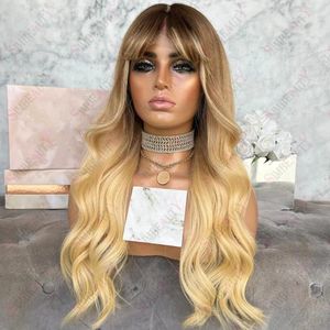 BANGS BODY WAVE BLONDE OMBRE 200密度Brazilian Remy 13x6 Lace Front Human Hair Wigs Preplucked 13x4 Frontal Wig Fringe