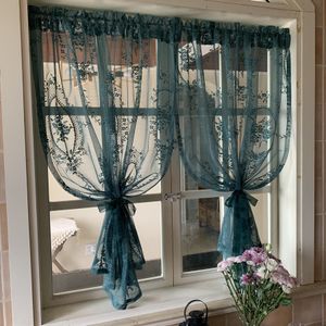 Curtain Dark Emerald Green Sheer Lace Curtains for Cabinet Cafe Kitchen Delicate Floral Short Valance Sliding Glass Door Decoration 230105