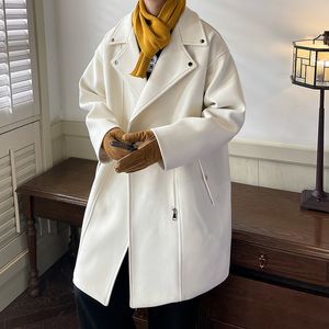 Herr ull blandar vinter mode ull dammrockar män dragkedja dekor av hög kvalitet koreansk stil lös casual vindbrytare tjock varm trenchcoat 230106