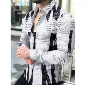 Men's Casual Shirts 2023 Mens Spring Summer Fashion Turn Down Collar Streetwear Print Long Sleeve Oversize Shirt For Men Plus Size Top