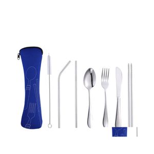 Zestawy oprogramowania o zadanie 7PC/SET 4PCS/SET Zestaw stoliki ze stali nierdzewnej Przenośna łyżka widelca Nóż obiadowy z torbą VF1524 T03 DH5KR