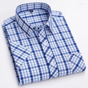 Männer Casual Hemden 2023 Herren Kurzarm Kleid Hemd Baumwolle Plaid Sommer Dünne Mode Karierte Slim Fit Männlich Social