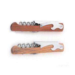 ￖppnar Rostfritt st￥l Handh￥llet Deluxe Bottle Opener Wood Handle Wine Korkskruv DUBBEL H￤ngade servit￶rer DH0427 T03 Drop Delivery Home Dhpro