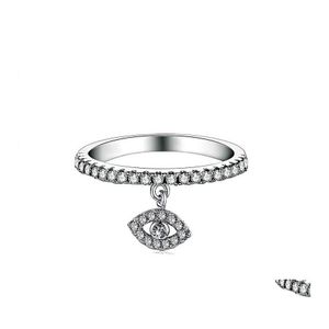 Eheringe Einfache Modeschmuck 925 Sterling Silber Angle Eye Eternity Ring Pave White Sapphire CZ Diamant Edelsteine Frauen Band D Dhvhr