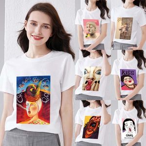 女性用Tシャツカジュアルベーシックトップレトロファンストリートアートアートウーマン服印刷シリーズラウンドネック通勤ソフト通気性シャツ