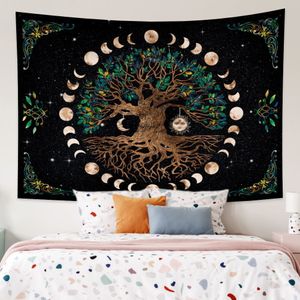 Tapestries Tree of Life Starry Sky Sun Moon Psychedelic Tapestry Wall Hanging Mandala Bohemian Hippie Room Decor Carpet 230106