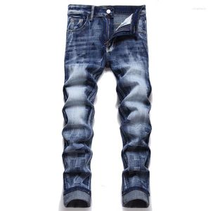 Herr jeans lastbyxor män 2023 höst vintage denim smala byxor punk mitt midja mäns sträcka