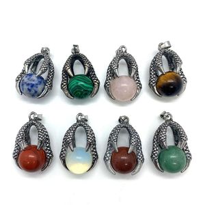 Charms Dragon Claw Stones de cristal natural redondo olho de tigre preto onyx rosa quartzo stone stone charme pingents para jóias fazendo dhxow