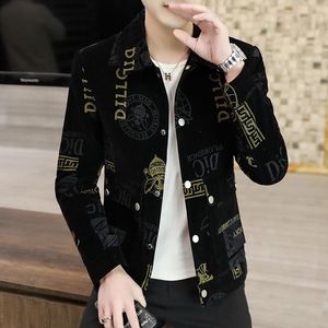 Jackets masculinos Spring e outono Corduroy Letter Impresso Men Business Business Casual Business Retro Retro Turn Down Collar Bomber Jacket