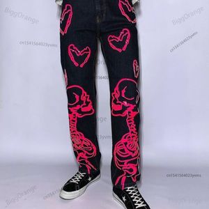 Dżinsy dżinsy Goth serce workowate ubranie HARAJUKU VINTAGE Street High Walisted Woman Casual Proste Pants 230105