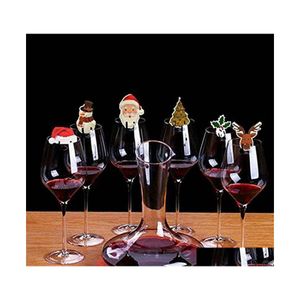 Christmas Decorations Red Wine Glass Cards Xmas Year Party Dinner Ornaments 10Pcs Bottle Er Hangings Props Goblet Cups Lovely Flags Dhzu1