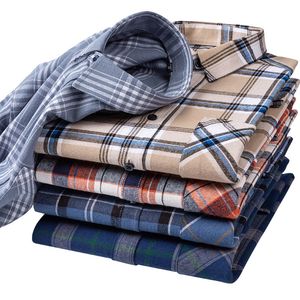 Men's Casual Shirts for Men Luxury 100 Cotton 4XL Long Sleeve Shirt Brushed Plaid Fashion Autumn Winter Soft Comfortable Pocket 230105