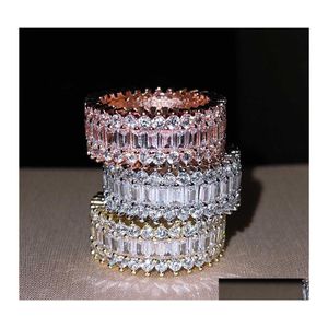 Wedding Rings Choucong Brand Luxury Jewelry 925 Sterling Sier Princess Cut White Topaz Cz Diamond Gemstones Three Color Party Women Dhyvx