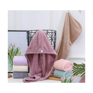 Towel Soft Coral Fleece Absorbent Microfiber Woman Long Hair Fast Drying Solid Color Bath Wrap Hat Quickly Dry Cap Turban Vt1683 Dro Dhu4J