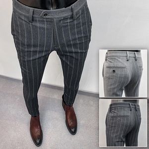 Mäns kostymer 2023 Autumn Winter Striped Suit Pants Men Högkvalitativ formell Business Office -byxor Fashion Mens Casual Dress Length Pant