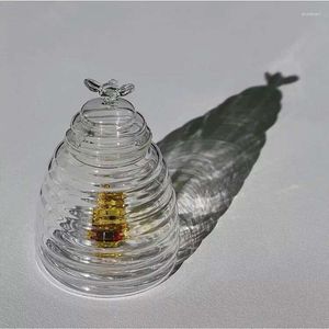 Storage Bottles Honeycomb Bee Glass Honey Pot Borosilicate Creative Kitchen Utensils With Stirring Spoon Stash Jar