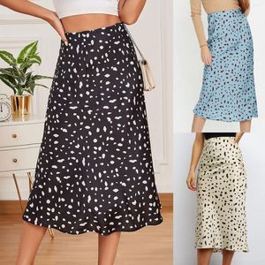 Skirts Women Fashion Leopard Print High Elastic Satin A-line Maxi Skirt Comfy Quality Full Bust In Stock #25