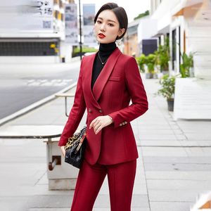 Kvinnors tvådelade byxor 2023 Autumn Winter Women Formal Ol Styles Professional Business Suits With and Jackets Coat Pants Duits Blazers