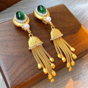 Stud Earrings Korean Metal Rhinestone Resin Tassel Without Pierced Ear Bone Clip For Women Jewerly 2023 Vintage Court Style