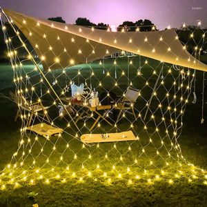 Strängar LED Icicle Fishing Net Mesh 1.5x1.5m 96LED EU 220V / US 110V Party Wedding Year Christmas Garland Outdoor Garden Decoration