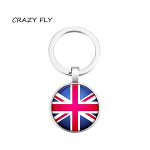Keychains Lanyards 2021 Crazy Storbritannien Flagmönster Key Chain Car Keyring Holder Bag Pendant Charm Glass Keychain Jewelry WH DHNW3