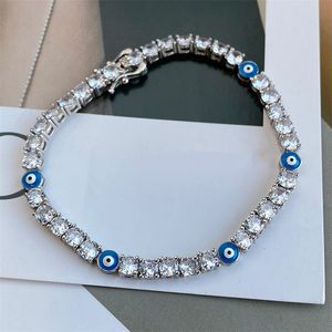 Bracciale tennis di design da 4 mm donna argento sterling 925 blu malocchio bianco 5A zirconi catena da donna gioielli di lusso San Valentino braccialetti con diamanti confezione regalo 16-18 cm