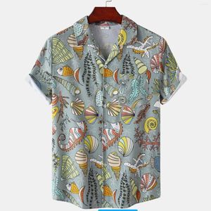 Casual shirts van heren Hawaiiaans shirt Men Open Fashion Cartoon Sea Shell Print Men's Beach Summer Short Sleeve Loose Chemise