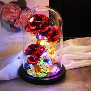 Decorative Flowers 2023 Romantic Artificial Flower With Lamp Glass Cover Home Decor Gifts Wedding Christmas Valentine Mother's Day For