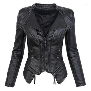 Women's Jackets Autumn Women PU Leather Sweet Female Zipper Faux Femme Outwear Motorcycle Coat Black Slim Cool Lady Tops1