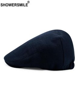 Douchesmile unisex marineblauwe baret cap wol baret hoeden mannen winter dik warm gepast hoeden mannelijke vintage klassieke duckbill klimop cap7408139