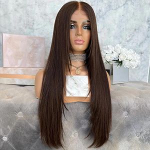 Lace Frontal Layered Straight Dunkelbraune Echthaarperücken, peruanischer Remy-Verschluss, 180 Dichte