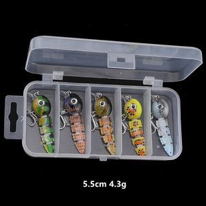 5.5cm 4.3g Multi-section Hook Hard Baits & Lures 8# Blood Slot Hooks Fishhooks 5 Colors Mixed Plastic Fishing Gear 5 Pieces / Box SH-3